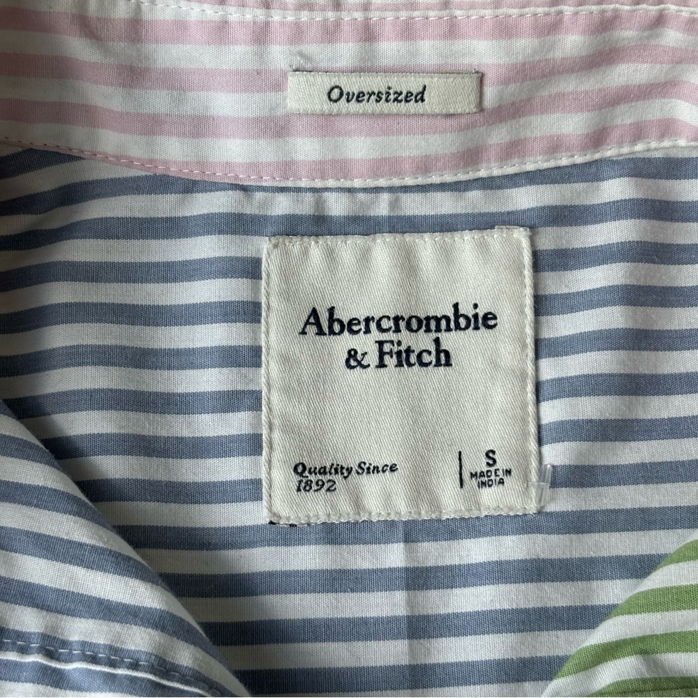 Abercrombie & Fitch Green Blue Pink Striped Shirt Long Sleeve Oversized - Picture 11 of 11